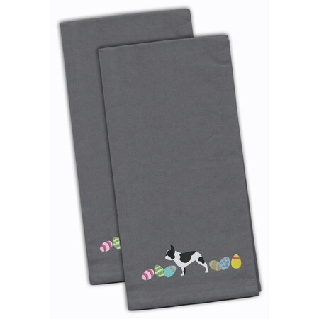 Carolines Treasures French Bulldog Easter Gray Embroidered Kitchen Towel CK1642GYTWE